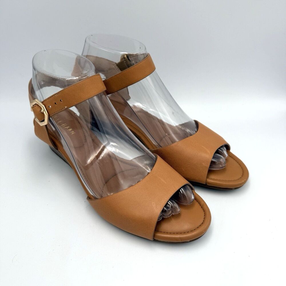 Cole Haan Evette Grand Wedge Womens Sandals Leather Tan 6.5 Quiet Luxury Minimal